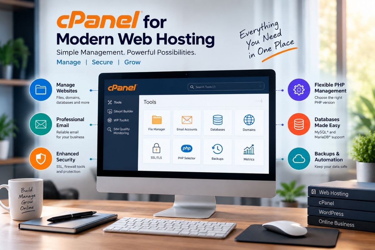 cPanel for Modern Web Hosting management dashboard with security, PHP, databases and backup tools